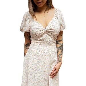 Calista | Cream Floral Sweetheart Short Sleeve Euro Summer Sundress Size S